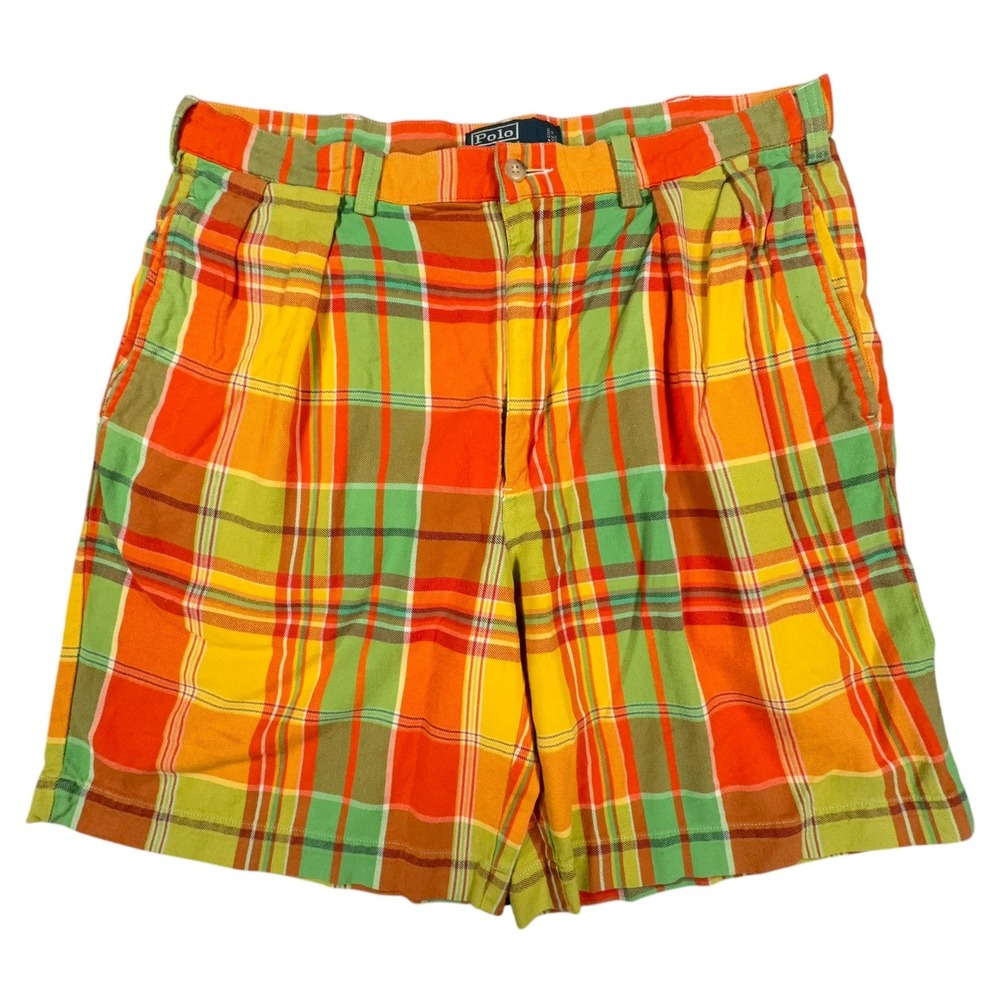 Vintage Y2K Polo Ralph Lauren Tyler Shorts Mens 36x9* Madras Double Pleated